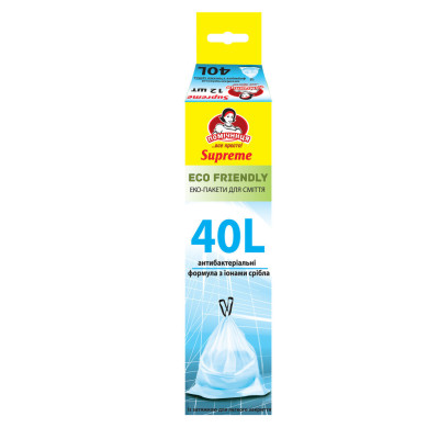 Пакеты для мусора Помічниця С затяжками Бактерицидные Eco Friendly Supreme 40 л 12 шт. (4820212005862)