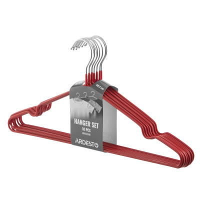 Плечики Ardesto Металлические с ПВХ покрытием Красные 40.5 см 10 шт. (ARHC2810R)