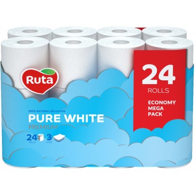 Туалетний папір Ruta Pure White 3 шари 24 рулони (4820202892038)