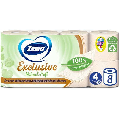 Туалетний папір Zewa Exclusive Natural Soft 4 шари 8 рулонів (7322541361246)