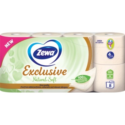 Туалетний папір Zewa Exclusive Natural Soft 4 шари 8 рулонів (7322541361246)