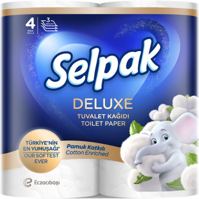 Туалетная бумага Selpak Deluxe Cotton Enriched 3 слоя 4 рулона (8690530046566)