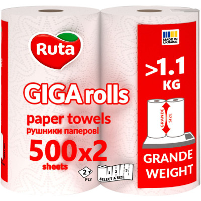 Бумажные полотенца Ruta Giga Rolls 2 слоя 2 рулона (4820202895848)