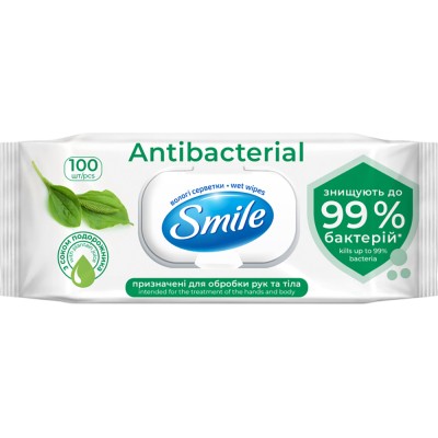 Вологі серветки Smile Antibacterial з соком подорожника 100 шт. (4823071636741)