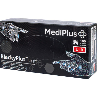 Медицинские перчатки MediPlus BlackyPlus Light Нитриловые смотровые нестерильные неприпудренные Черные Размер L 100 шт. (6970245754515)