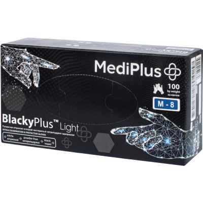Медицинские перчатки MediPlus BlackyPlus Light Нитриловые смотровые нестерильные неприпудренные Черные Размер M 100 шт. (6970245754508)