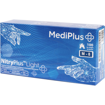 Медицинские перчатки MediPlus NitryPlus Light Нитриловые смотровые нестерильные неприпудренные Синие Размер M 100 шт. (6933265560245)