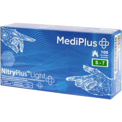 Медицинские перчатки MediPlus NitryPlus Light Нитриловые смотровые нестерильные неприпудренные Синие Размер S 100 шт. (6933265560238)