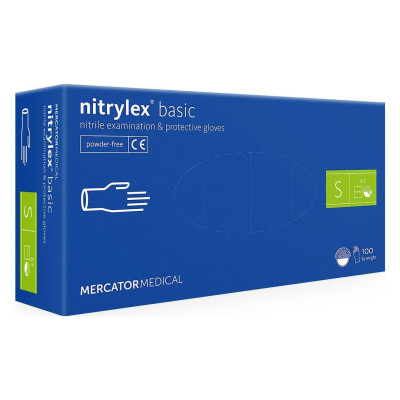 Медичні рукавички Mercator Medical Nitrylex Basic Нітрилові Неопудрені діагностичні Розмір S Сині 100 шт. (3.1005) (5906615004554)