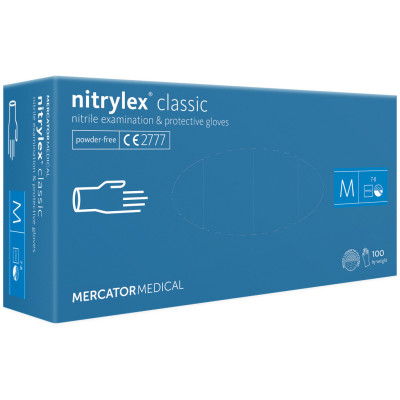 Медицинские перчатки Mercator Medical Nitrylex Classic Нитриловые Неопудренные диагностические Размер M Синие 100 шт. (3.1010) (5906615004905)