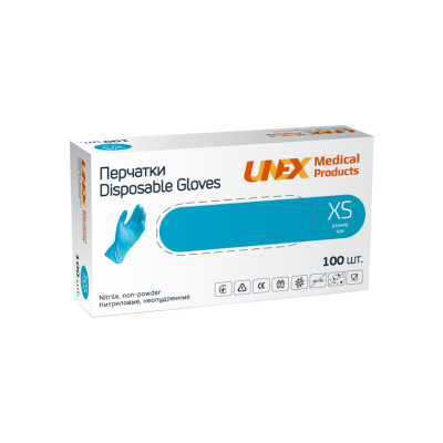 Медицинские перчатки Unex Medical Нитриловые Неопудренные диагностические Размер XS Синие 100 шт. (4.1003) (4780057480029)