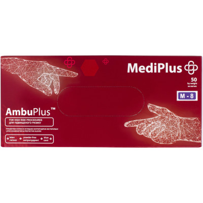 Медицинские перчатки MediPlus AmbuPlus Латексные смотровые неприпудренные Синие Размер M 50 шт. (9551004355845)