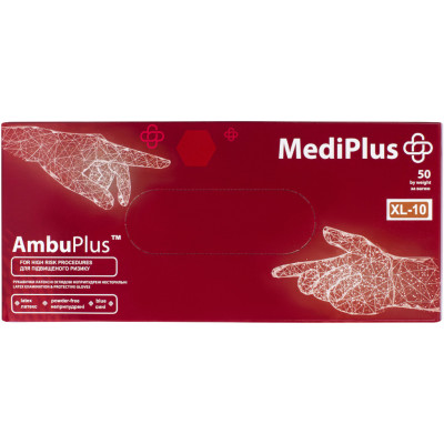 Медицинские перчатки MediPlus AmbuPlus Латексные смотровые неприпудренные Синие Размер XL 50 шт. (9551004355869)