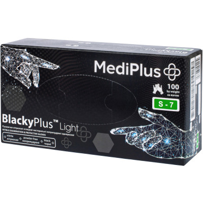 Медицинские перчатки MediPlus BlackyPlus Light Нитриловые смотровые нестерильные неприпудренные Черные Размер S 100 шт. (6970245754492)