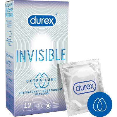 Презервативы Durex Invisible Extra Lube ультратонкие с дополнит. смазкой 12 шт. (5052197057089)