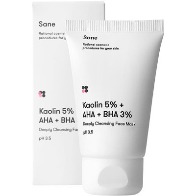 Маска для обличчя Sane Kaolin 5% + AHA + BHA 3% Deeply Cleansing Face Mask З каоліном та саліциловою кислотою 40 мл (4820266830229)