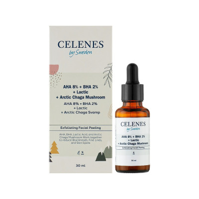 Сыворотка для лица Celenes AHA 10% + BHA 2% + Lactic + Arctic Chaga Mushroom 30 мл (7350104249472)