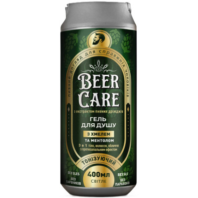 Гель для душа Beer Care 3 в 1 С хмелем и ментолом Тонизирующий 400 мл (4820164641996)