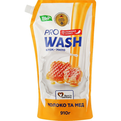 Рідке мило Pro Wash Молоко та мед дой-пак 910 г (4262396140180)