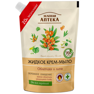 Жидкое мыло Зелена Аптека Облепиха и липа дой-пак 460 мл (4823015935374)