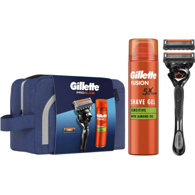 Набір косметики Gillette Бритва Fusion ProGlide з 2 змінними картриджами + Гель для гоління Fusion 200 мл + Косметичка (8700216075459)