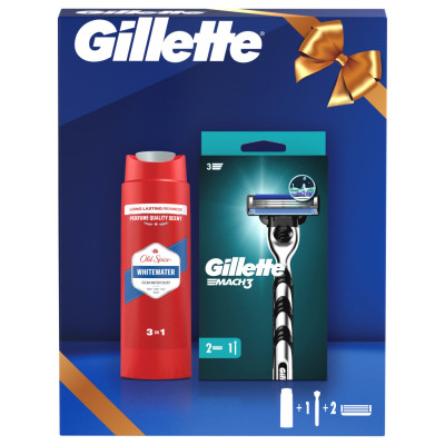 Набір косметики Gillette Бритва Mach3 з 2 змінними картриджами + Гель для душу Old Spice 3-в-1 Whitewater 250 мл (8700216617154)