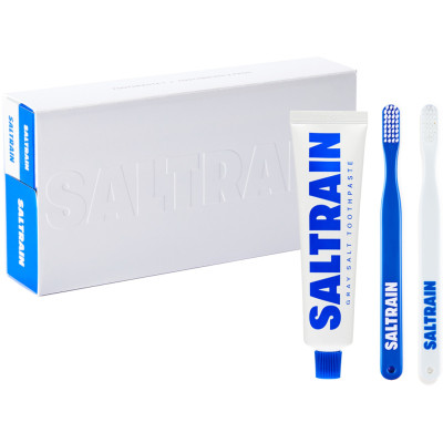 Набір косметики Saltrain Dental Kit Синьо-білий Зубна паста із сірою сіллю 100 мл + Щітка 2 шт. (8809552278323)