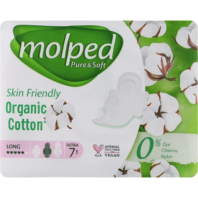 Гігієнічні прокладки Molped Pure&Soft Long 5 крапель 7 шт. (8690536842216)