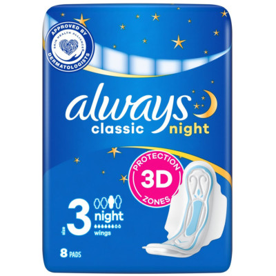 Гігієнічні прокладки Always Classic Night Розмір 3 8 шт. (4015400260837)