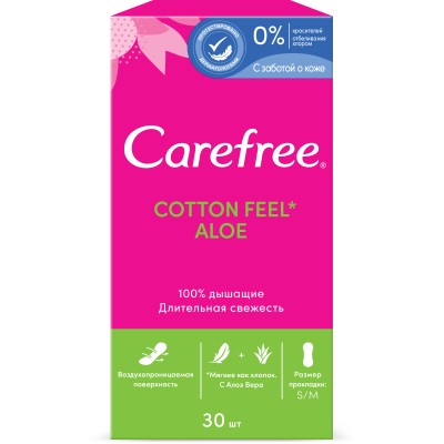 Гигиенические прокладки Carefree Cotton Aloe с экстрактом хлопка и алоэ 30 шт. (3574661565040)