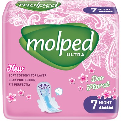 Гигиенические прокладки Molped Ultra Night Deo Floral 6 капель 7 шт. (8690536839636)