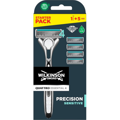 Бритва Wilkinson Sword Quattro Sensitive + 4 сменные картриджи (4027800299805)