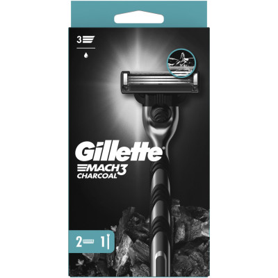 Бритва Gillette Mach3 Charcoal Деревне вугілля З 2 змінними картриджами (8700216074308)