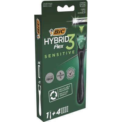 Бритва Bic Flex 3 Hybrid Sensitive з 4 змінними картриджами (3086123644977)