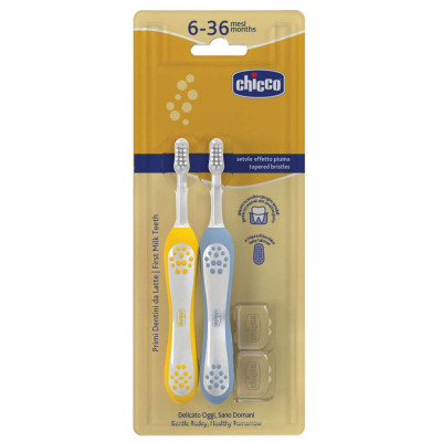 Детская зубная щетка Chicco для первых зубьев, 6-36 мес., 2 шт. (8058664174713) (12082.11)