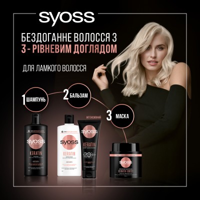 Кондиционер для волос Syoss Keratin Интенсивный с экстрактом голубого лотоса для ломких волос 250 мл (9000101665703)