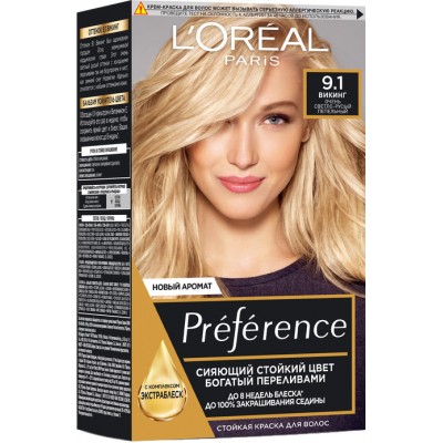 Краска для волос L'Oreal Paris Preference 9.1 - Очень светло-русый пепельный (3600520248837)