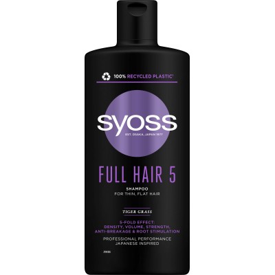 Шампунь Syoss Full Hair 5 з тигровою травою для тонкого волосся без об'єму 440 мл (4015100339086/9000101276992)