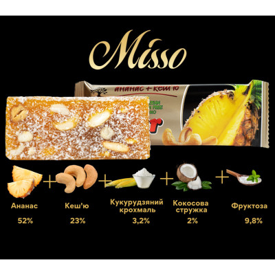 Батончик Misso Fitbar Ананас и Кешью 30 г (4820232570357)