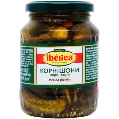 Овочева консервація Iberica Корнішони мариновані 3-6 см 370 мл (8436024299564)