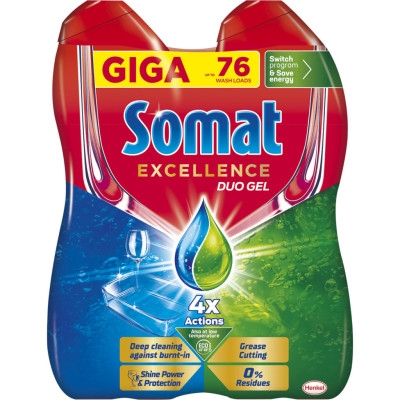 Гель для мытья посуды в посудомойке Somat Exellence Duo Gel Антижир 684 мл + 684 мл (9000101819199)