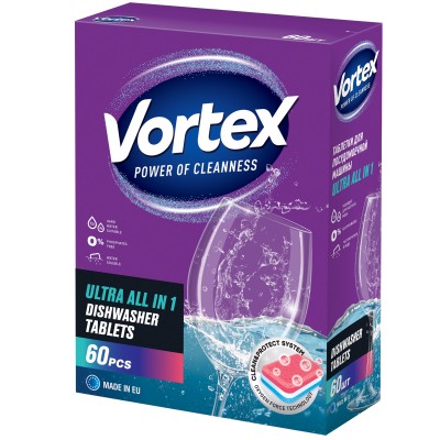 Таблетки для посудомоечных машин Vortex All in 1 60 шт. (4823071618600)