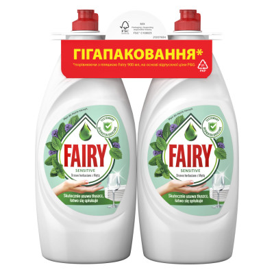 Средство для ручного мытья посуды Fairy Нежные руки Чайное дерево и Мята 2 х 900 мл (8700216759649)