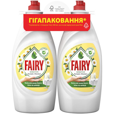 Средство для ручного мытья посуды Fairy Нежные руки Ромашка и витамин E 2 х 900 мл (8700216759601)