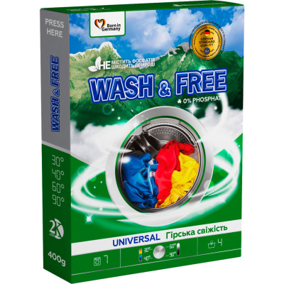 Стиральный порошок Wash&Free Universal Горная свежесть 400 г (4262396141897)