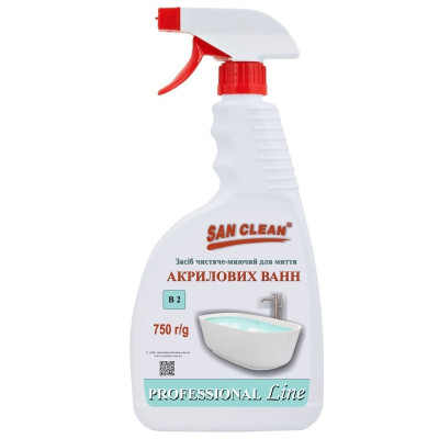 Спрей для чистки ванн San Clean Prof Line для мытья акриловых ванн 750 г (4820003544235)