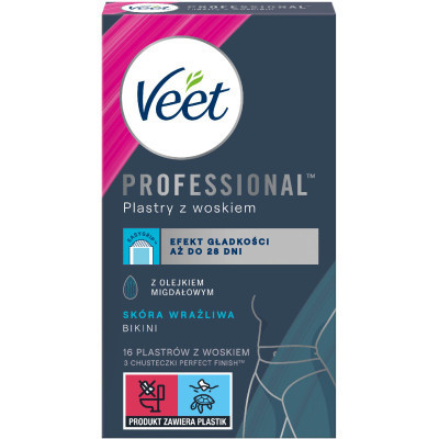 Восковые полоски Veet Professional для чувствительной кожи линии бикини и области подмышек с Маслом миндаля 16 шт. (5900627081367)